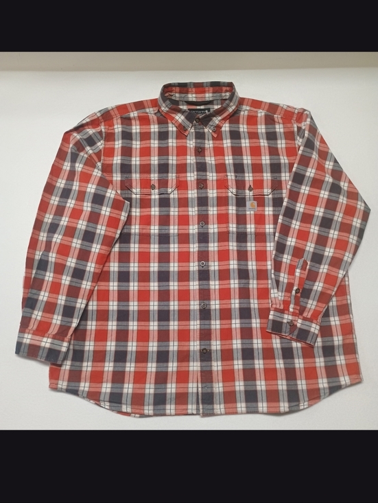Carhartt Other - Carhartt Mens 2XL Orange Red and Gray Plaid Button-Down Shirt